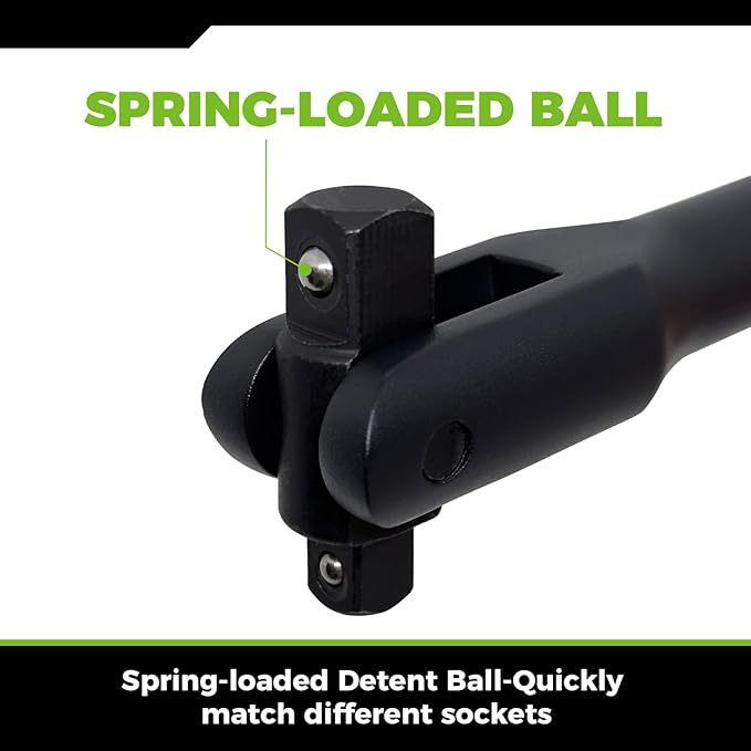 16-inch Dual Drive Breaker Bar, 3/8" & 1/2" Drive, Heavy Duty Breaker Bars with 360° Rotatable Head, Spring-loaded Detent Ball, Premium Chrome Vanadium Steel with Black Powder Coating