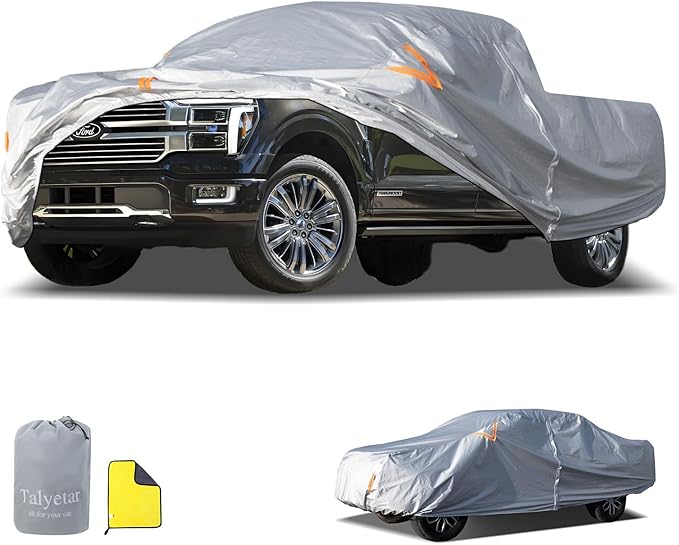 Truck Cover Waterproof All Weather,Outdoor Car Cover Sun Uv Rain Protection,Universal Fit for Chevy Silverado Dodge Ram 1500 Ford F150,Maverick,Fit Truck-Length 233" to 245"