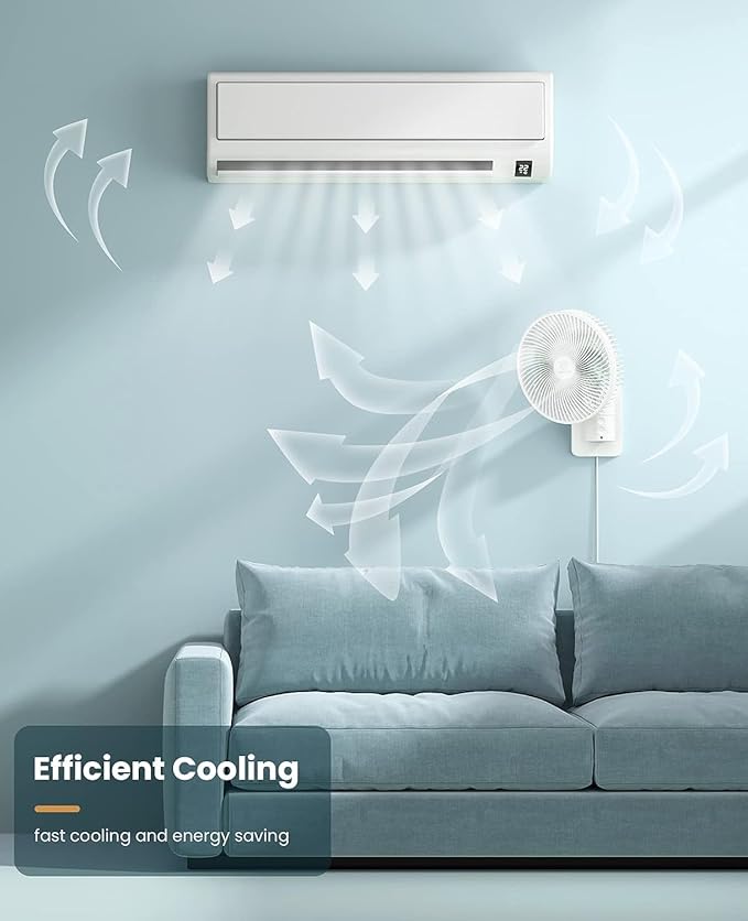 LEMOISTAR 8 Inch Small Wall Mounted Fan with Remote Control, 90° Oscillating, 4 Speeds High Velocity, Timer, Adjustable Tilt, 70 Inch Cord, Quiet, for RV Bedroom Home Office Garage-White