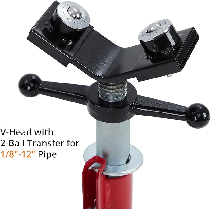 Pipe Jack Stand, Heavy Duty Jack Stand, Pipe Stand for Welding, V-Head with 2 Balls for Easy Movement of Items, Portable Folding Legs, for 1/8-12 Inch Pipe, Adjustable Height 28-52 Inches