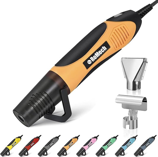 ROMECH 350W Heat Gun with 2 Nozzles, Dual Temp Heat Gun 400°F-660°F, Fast Heat Hot Air Gun with Overload Protection for DIY Craft Embossing Shrink Wrapping (Orange)