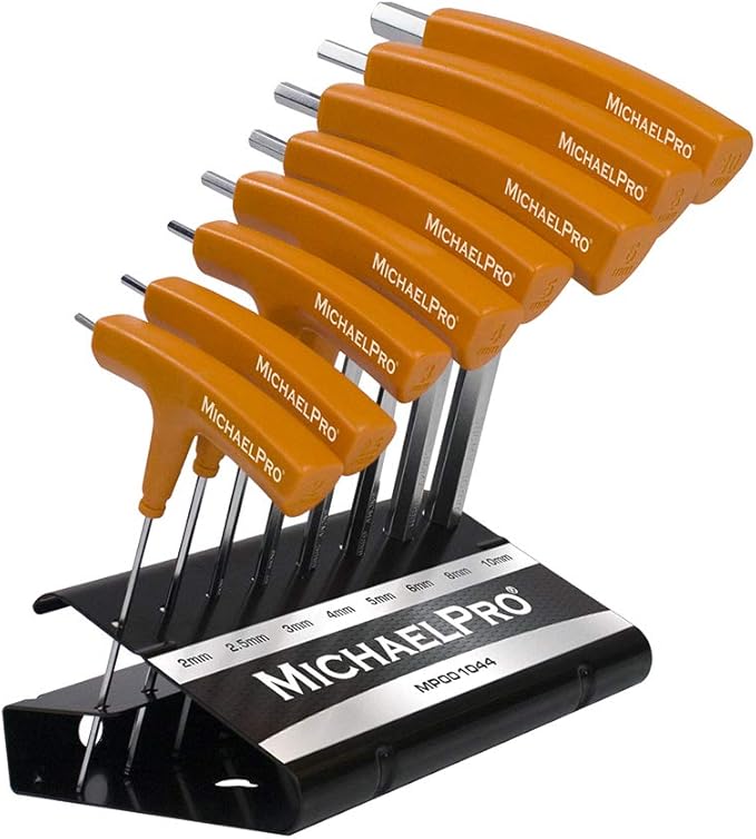 MichaelPro 8-Piece T-Handle Ball End Allen Wrench Set, Metric Hex Key Set (2mm-10 mm), CR-V Steel, Ball End Design for Tight Space Flexibility, Storage Stand Included (Metric, Yellow) - MP001044