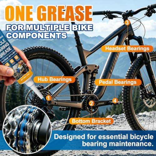 High Performance Bicycle Bearing Grease, Waterproof Bike Grease for Hub Bearings, Bottom Brackets, Headsets & Pedals, Long-Lasting Lubrication, Anti-Rust, High-Pressure Protection, 85g / 3 oz