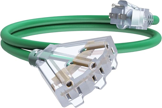 6Ft 12/3 Outdoor Extension Cord with 3-Outlets, Heavy Duty 12 Gauge 3 Prong Extension Cord Waterproof with Lighted end, 15A 12AWG 1875W SJTW, ETL Listed - Great for Garage, Garden and Home, Green