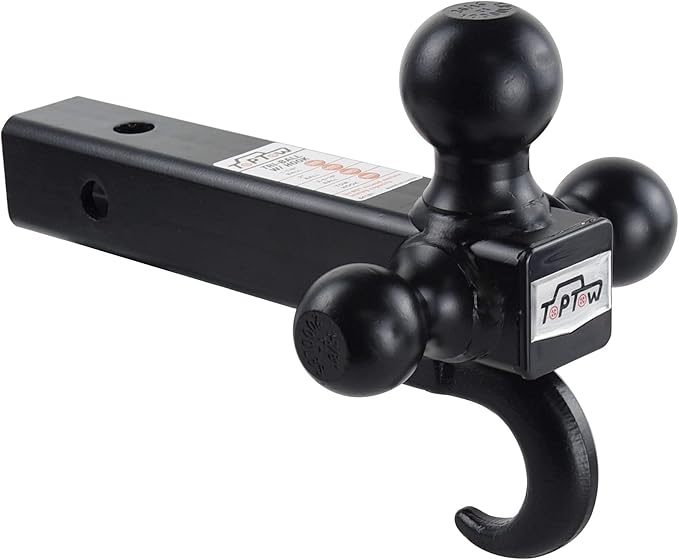 TOPTOW 64181 Trailer Receiver Hitch Tri Ball Mount with Hook Black Balls Fits for 2 inch Receiver