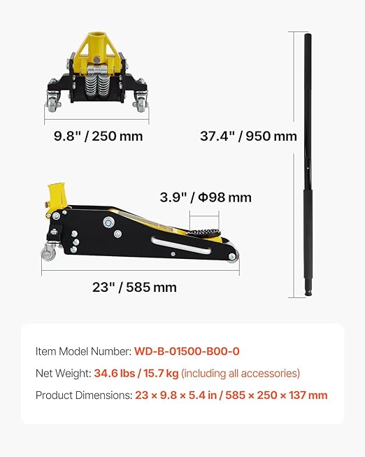 VEVOR Low Profile Floor Jack 1.5 Ton (3300 LBS), Aluminum and Steel Race Ground Elevator with Dual Pistons Quick Lift Pump Auto Repair Car Maintenance, Lifting Range 3-3/20"-14-10/27"