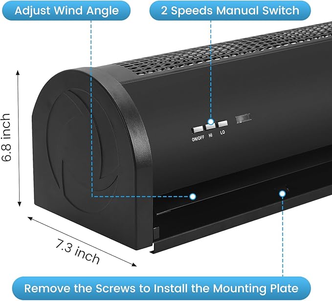 Fanspex 36" Wall Mounted Air Curtain, 2-Speed Commercial Over Door Fan for Home Garage Shop Restaurant, 120W Low Consumption with Magnetic Door Switch (Black)