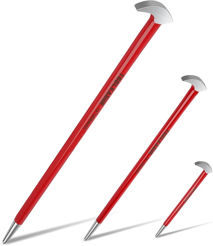 TOOLEAGUE 3Pcs Rolling Head Pry Bar Set,6",12",16" Heavy Duty Pry Bars Hand Tool for Garages,Machinery Aligning & Prying, Red