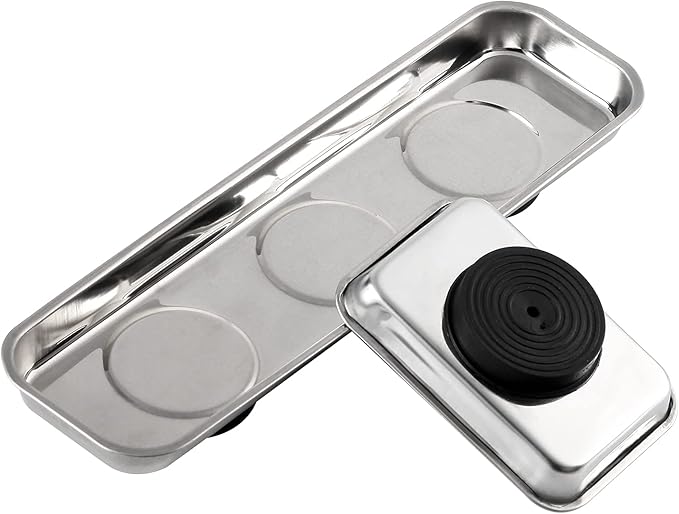 3 Pieces Magnetic Trays Set Stainless Steel Magnet Tool Tray Parts Holder for Screws, Sockets, Bolts, Pins, Mechanic's and Automotive