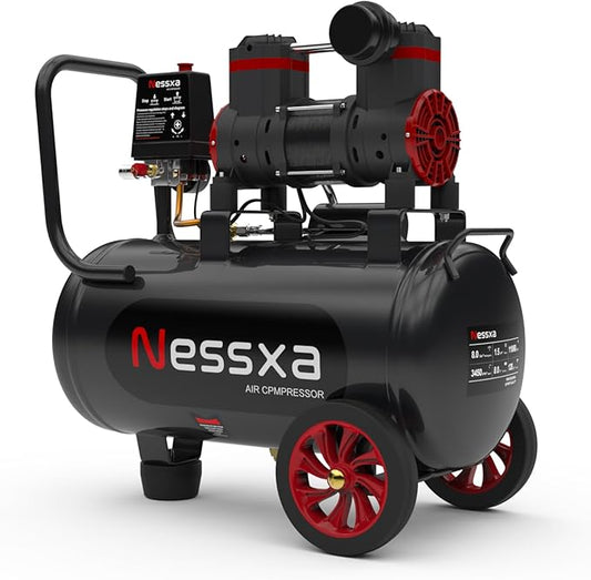 Nessxa 8 Gallon Ultra Quiet Air Compressor, 1.5HP 4.52 CFM, Max 115 PSI Oil-Free Air Compressor Tank, 110V/60hz, 70dB Air Compressor for Car Repair, Spray Painting, Woodwork Nailing