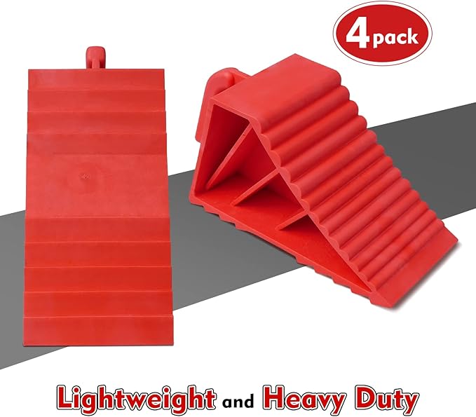 Donext Wheel Chocks Rubber Heavy Duty, Tire Chocks for Travel Trailers, RV, Camper, and Trucks 4-Pack, Red