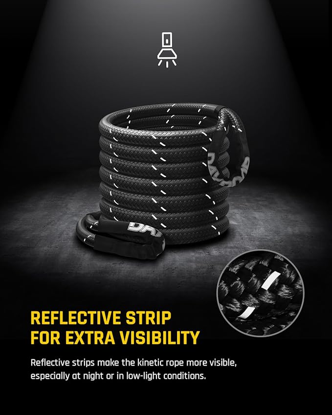 DAYDOOR Kinetic Recovery Rope Kit with 2 Soft Shackles, 1 Inch x 30ft 38,500Lbs Offroad Snatch Strap, 30% Elasticity, High-Visibility Reflective for ATV, UTV, Truck, 4x4 Offroad Vehicle (Gray)