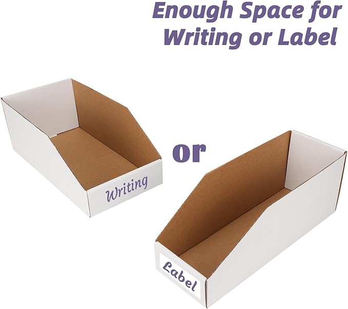 EXYGLO Cardboard Storage Bins Assorted Sizes, 35 Mixed Pack Cardboard Boxes,18 Pack 12x4x4.5, 12 Pack 12x6x4.5, 5 Pack 12x8x4.5 Corrugated Organizer Bins for Pantry, Shelves, Garage, Office, Shop