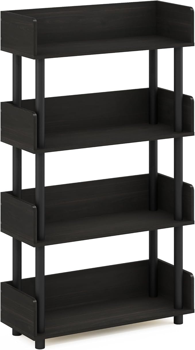 Furinno TURN-N-TUBE 4-Tier Display Shelf, Storage Shelves, Book Shelf, Open Shelves with Rounded Corner Top Edges, for Organization and Storage, Living Room, Home Office, Espresso