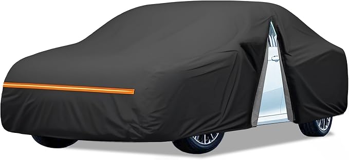 Amooca Heavy-Duty Car Covers Waterproof Sun-Proof All Weather for Automobiles Snow Cover 420D with Door Zipper Cotton Lining Universal Fit for Midsize Sedan