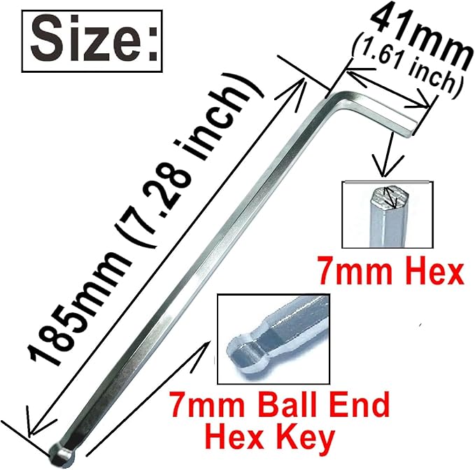 1pcs 7mm Ball End Allen Wrench sets,7mm Hex Key Wrench set,7mm ball end Hex Driver allen key Door Key L Shaped hex wrench set with Long Arm 185mm lengh.7mm ball end hex wrench