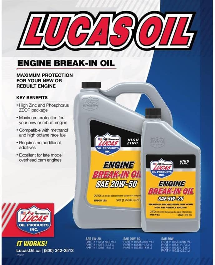 Lucas Oil 10636 SAE 20W-50 Engine Break-in Oil - 5 Quart (Pack of 3)