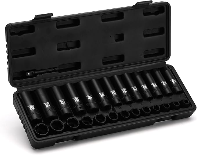 EMENTOL 3/8" Drive Impact Socket Set, 27PCS, Metric(7mm to 19mm), Deep and Shallow, 6 Point, Includes Drill Bit Adapter