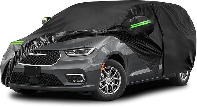 Waterproof Car Cover Replace for 2008–2025 Chrysler Town & Country, Chrysler Pacifica and Dodge Grand Caravan Minivan, 6 Layers All Weather Car Cover with Zipper Door for Snow Rain Dust Protection