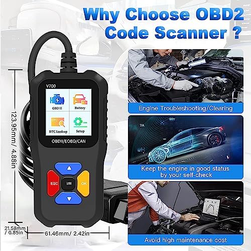 Professional OBD2 Scanner Elite Edition - Car Diagnostic Tool for All OBD2 Vehicles, Reads/Clears Check Engine Light Codes, DTC Search, Live Data, Compatible with EOBD, CAN & OBDII Protocols