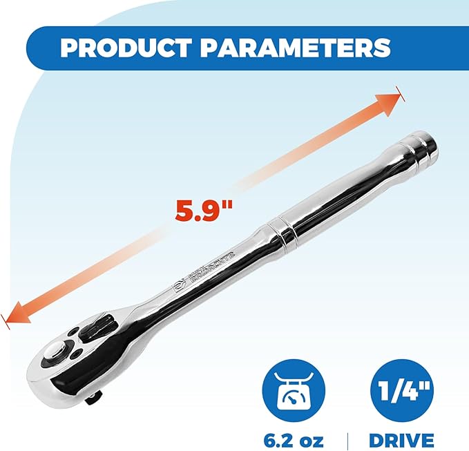 1/4-Inch Drive Ratchet, Quick-Release Reversible Ratchet Wrench, 72-Tooth 1/4 Drive Ratchet Handle, Chrome Alloy Made, Cr-Mo Head,Full Polished