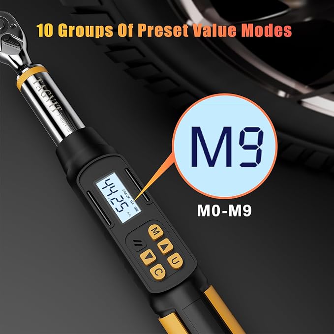 3/8 Inch Drive Digital Torque Wrench, 2.21-44.25 Ft-lb/3-60 Nm Bike Electronic Torque Wrench with Preset Modes, Data Storage, Buzzer and LED Flash Notification for Bicycle Moto