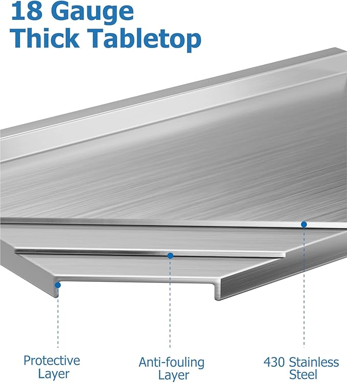DEXSO Stainless Steel Table[48" X 24"][NSF Certified] with Undershelf[Backsplash] Heavy Duty Metal Commercial Kitchen Table for Home, Restaurant, Hotel