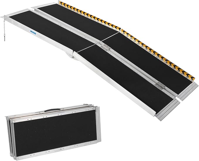 7 FT Portable Wheelchair Ramp for Home Step, Aluminum Handicap Ramp with Non-Skid Surface and Reflective Strips,Weight Capacity 600 LBS