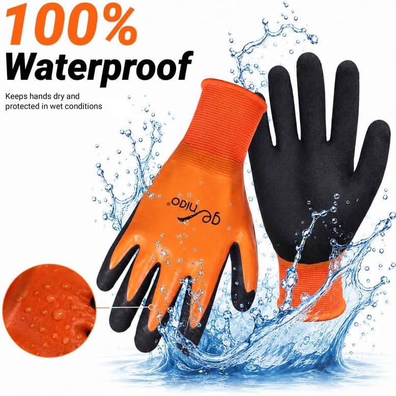 Waterproof Work Gloves for Men Women Double Nitrile Coated Gloves with Non-Slip Palm for Garden Yard Fishing Cleaning