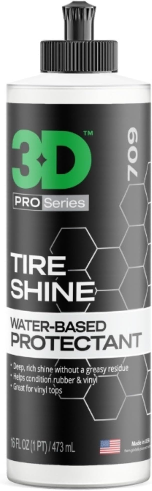 3D Tire Shine Gel – Water-Based, High Gloss Tire Dressing | Non-Greasy, Long Lasting Finish for Rubber, Trim & Vinyl | Easy Gel Application | Car Detailing |16 oz