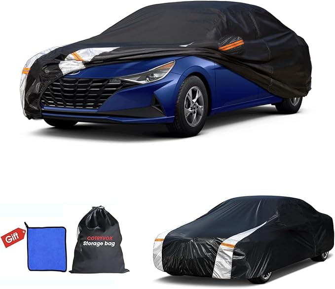 Hyundai Elantra Car Cover 100% Waterproof All Weather, Gift with Towel, 10 Layers Sedan Car Cover Custom Fit 1995-2026 Hyundai Avante/Elantra, Outdoor Covers Rain Sun UV Protection with Door Zipper.