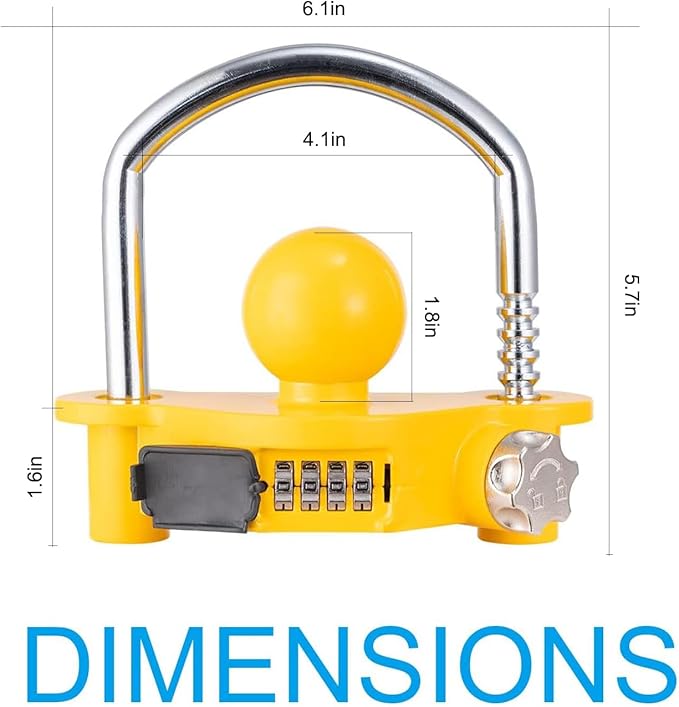 Yellow Trailer Hitch Lock with Combination Lock, fit 1-7/8", 2", 2-5/16" Coupler, Camper Accessories, for Trailer Truck RV SUV Boat (Yellow)