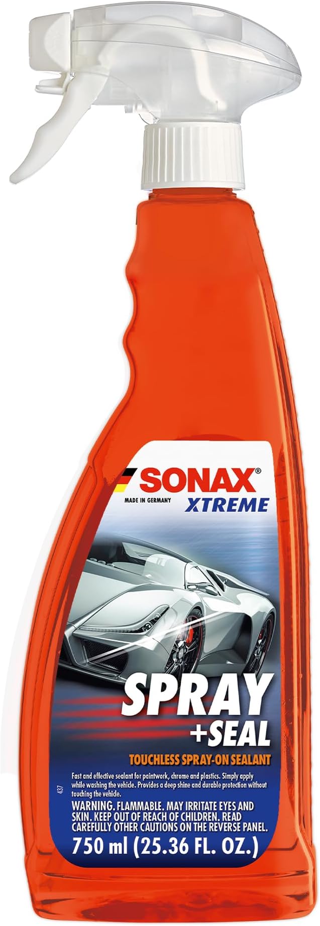 SONAX Spray + Seal 243400 | Quick and Easy Spray On Sealant for Instant Shine and Hydrophobic Protection | Enhances Paint Glass & Plastic Surface | Safe for All Finishes | Long-Lasting Results | 750ml
