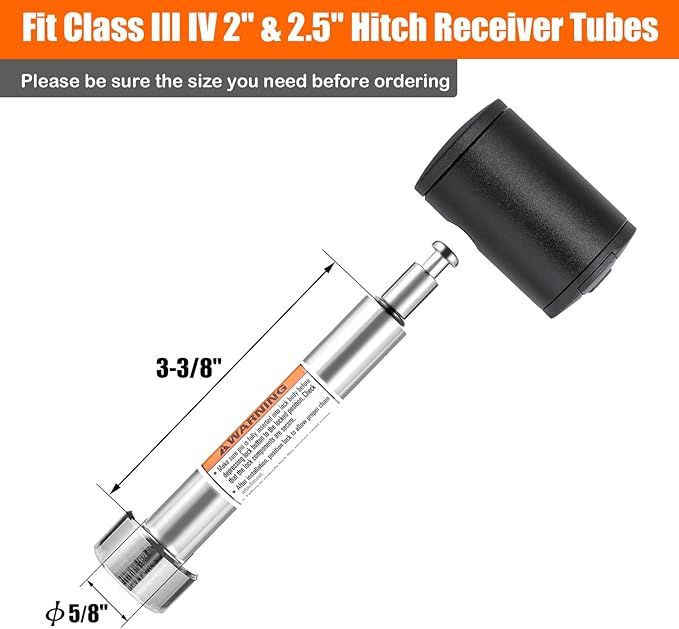 CZC AUTO Hitch Receiver Pin Lock Stainless 5/8 Inch Trailer Receiver Lock for Class III IV 2 2-1/2 Inch Receiver, Fits Hitch Bike Rack Tray Ball Tow Rope for Trailer Truck Car Boat (1PACK, Silver)