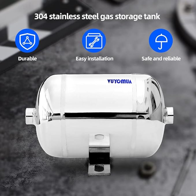 1/4" NPT Air Compressors 0.3 Gallon Stainless Steel Portable Air Compressor Max 180PSI Air Reservoir Water Storage Tank for Truck, Car, Air Horn, Inflating Tires, Air Ride