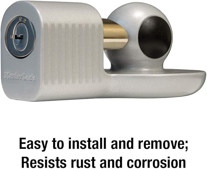 Master Lock Silver Trailer Hitch Lock, Trailer Tongue Lock for RV, Horse Trailer, or Utility Tool Trailer, 377DAT