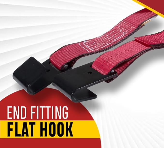 Mytee Products Ratchet Tie-Down Straps with Flat Hooks, 2" x 30' Ratchet Straps Red | 10,000 Lbs Breaking Strength | TieDown Ratchet Straps for Flatbed, Truck, Trailers Pickup - 10 Pack