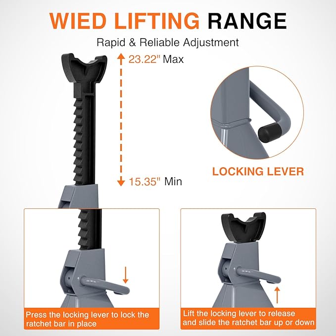 Nilight Jack Stands, 6 Ton (12,000 lbs) Capacity Heavy Duty Steel Car Lifting Stand, Adjustable Height 15.35" to 23.22", 1 Pair