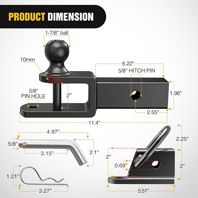 Nilight 3 in 1 ATV UTV Multi Hitch Mount with 2 Inch Receiver 1-7/8 inch Ball Hitch Rated 2000 LBS Winch Strap Loop Rated 5000 LBS