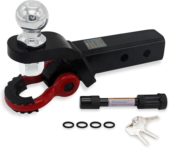 Trailer Hitch Ball Mount with Tow Shackle and 3/4" Hitch Pin Clip for Heavy Duty Trucks, SUVs, and Cars, Multifunctional 2 in 1 Hitch Mount Fits 2Inch Hitch Receiver