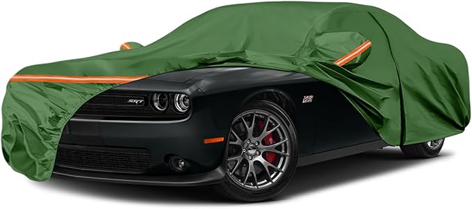 Waterproof Car Covers Replace for 2008-2025 Dodge Challenger, Multilayer Heavy Duty with Cotton Liner All Weather Car Cover with Zipper Door, Windproof Bands for Snow Rain Dust Protection