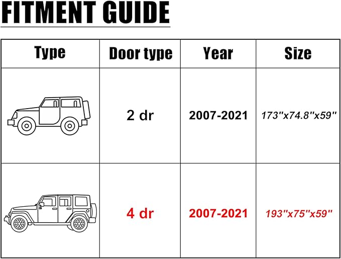 X AUTOHAUX SUV Car Cover Fit for Jeep Wrangler JK JL 4 Door 2007-2021 Outdoor Waterproof Sun Dust Wind Snow Protection 210D Oxford with Driver Door Zipper Gray