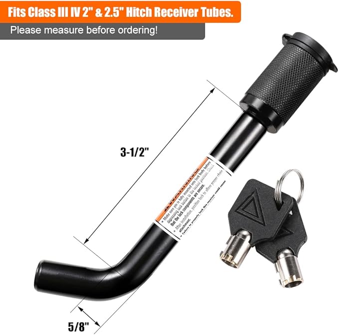 CZC AUTO Trailer Hitch Receiver Lock, Dogbone Style Hitch Pin Lock, Dia 5/8 Inch Bent Pin for Class III IV 2 2-1/2 Inch Receiver, Fits Bike Rack Tray Ball Mount for Towing Trailer Truck Car Boat RV