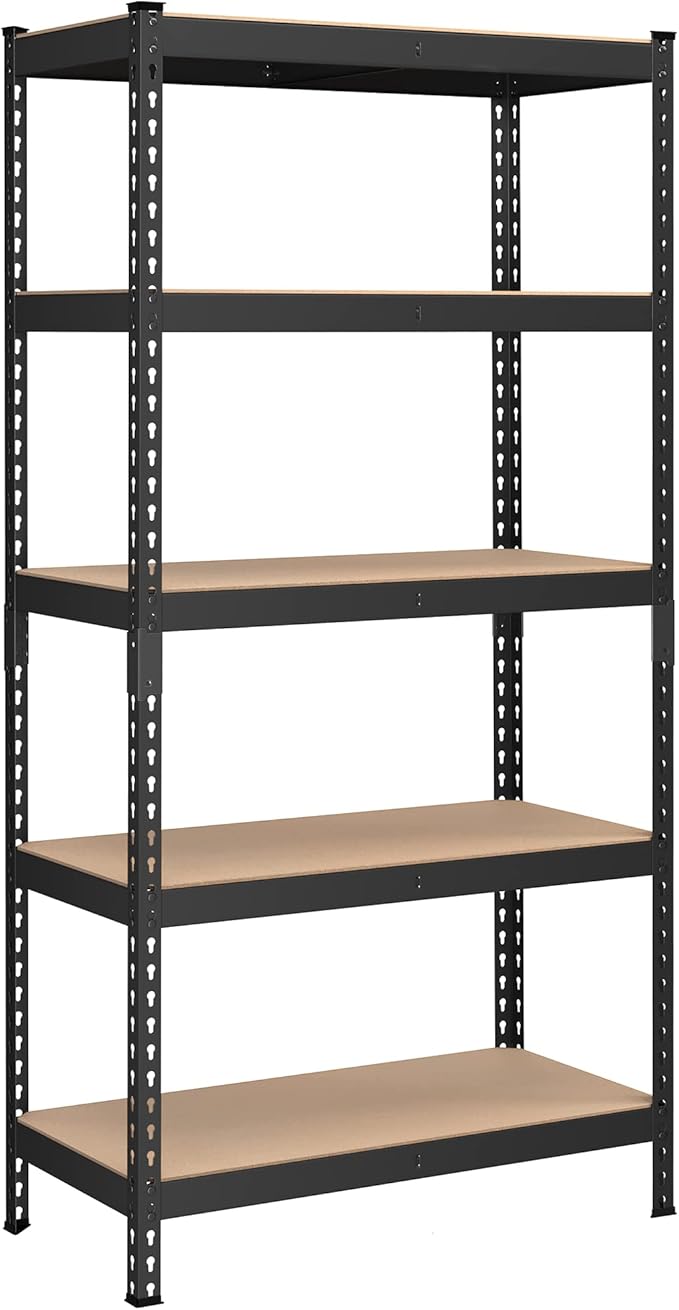 SONGMICS 5-Tier Storage Shelves, Load 2310 lb, Garage Storage, Boltless Assembly, Adjustable Shelving Unit, 17.7 x 35.4 x 70.9 Inches, for Study Shed Basement, Black and Natural Beige UGLR450B01