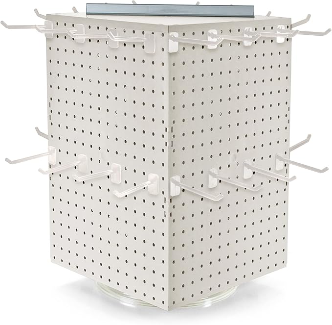 Azar Displays 701414-WHT-4W32 Rotating Countertop Display Kit with Peg Hooks Included, 14 Inches Wide x 14 Inches Deep x 20 Inches High, Pegboard Spinner Organizer, White