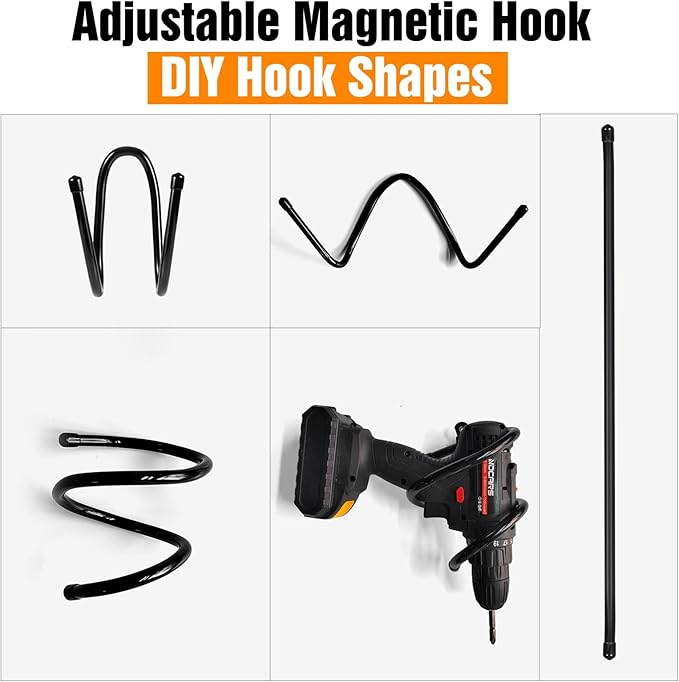 Magnetic Hooks, Adjustable Heavy Duty Magnetic Hook, Utility Magnetic Extension Cord Organizer for Power Drill,Garden Tools, Hose,Pegboard,Garage, Workshop (4PCS 20 Pounds)