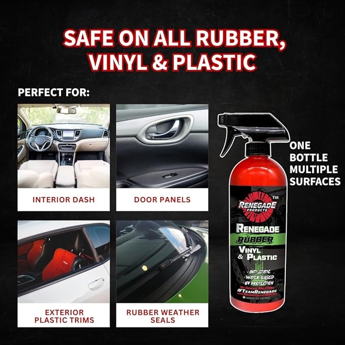 Rebel Rubber, Vinyl & Plastic Spray Shine with UV Protection, Anti-Static and Anti-Stick Properties, Protect Plastics, Tires & Interior Vinyls with Our Non Greasy Water Based Formula