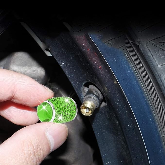 ToBeQueen Bling Green Valve Caps, 4 Pack Handmade Crystal Diamond Rhinestone Tire Valve Caps Universal Dustprood Bling Car Accessories for Women(Grass Green)