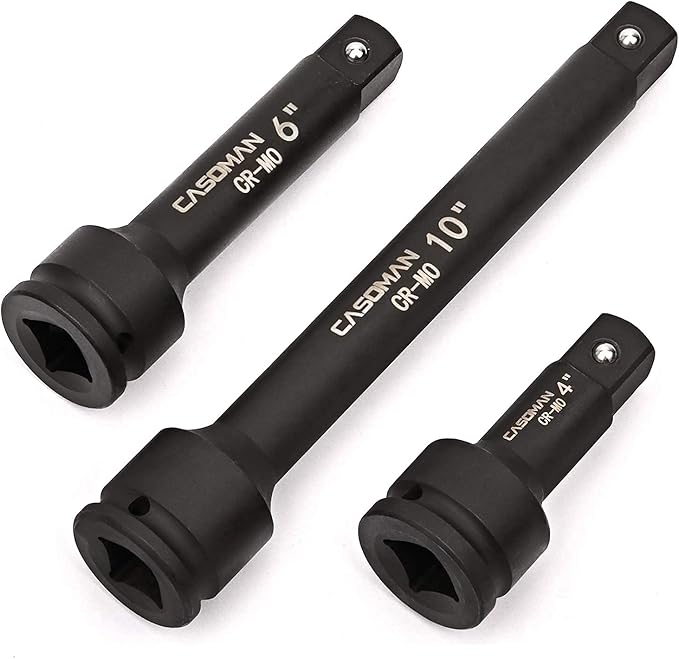 CASOMAN 3/4-Inch Drive Impact Extension Bar Set, CR-MO Steel, 3-Piece Set 4”, 6”, 10” Ext. Bars