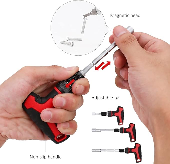 Amazon Basics 27-Piece Magnetic T-Handle Ratchet Wrench and Screwdriver Set with Bits and Sockets, Storage Case for Household Repair